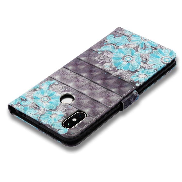 Pattern Printing Light Spot Decor PU Leather Magnetic Stand Phone Case for Xiaomi Mi Max 3 - Blue Flower-8