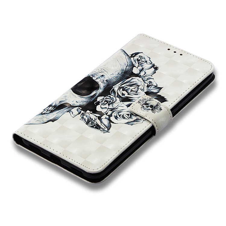 Pattern Printing Light Spot Decor PU Leather Magnetic Stand Cellphone Case for Xiaomi Mi Max 3 - Grey Skull with Flower-7