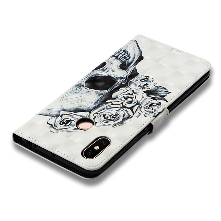 Pattern Printing Light Spot Decor PU Leather Magnetic Stand Cellphone Case for Xiaomi Mi Max 3 - Grey Skull with Flower-8