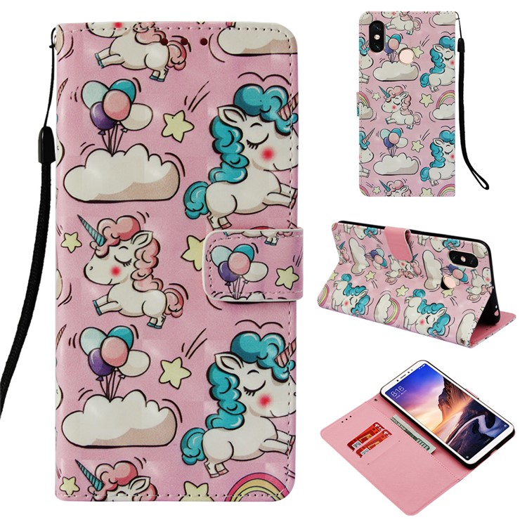 Pattern Printing Light Spot Decor PU Leather Magnetic Stand Phone Accessory Cover for Xiaomi Mi Max 3 - Unicorns-1