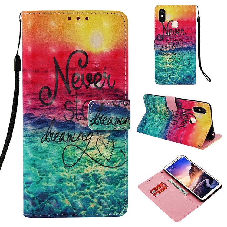 Pattern Printing Light Spot Decor PU Leather Magnetic Stand Protection Cover for Xiaomi Mi Max 3 - Never Stop Dreaming-1