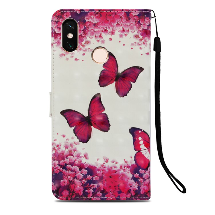 Pattern Printing Light Spot Decor PU Leather Magnetic Stand Mobile Phone Cover for Xiaomi Mi Max 3 - Red Butterflies-3