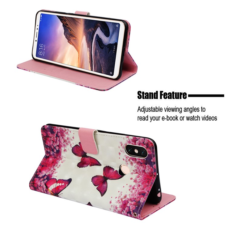 Pattern Printing Light Spot Decor PU Leather Magnetic Stand Mobile Phone Cover for Xiaomi Mi Max 3 - Red Butterflies-4