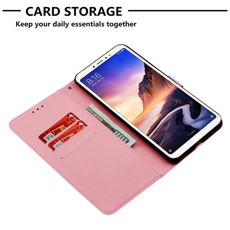 Pattern Printing Light Spot Decor PU Leather Magnetic Stand Mobile Phone Cover for Xiaomi Mi Max 3 - Red Butterflies-6