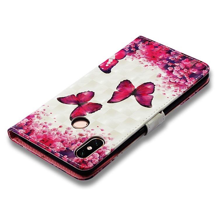 Pattern Printing Light Spot Decor PU Leather Magnetic Stand Mobile Phone Cover for Xiaomi Mi Max 3 - Red Butterflies-8