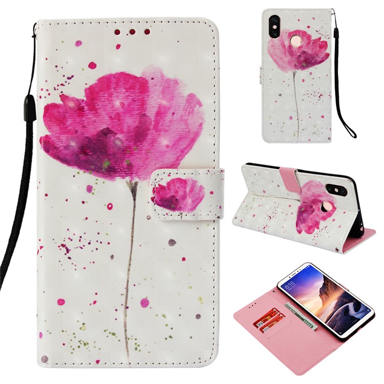 Pattern Printing Light Spot Decor PU Leather Magnetic Stand Accessory Case for Xiaomi Mi Max 3 - Red Flower-1
