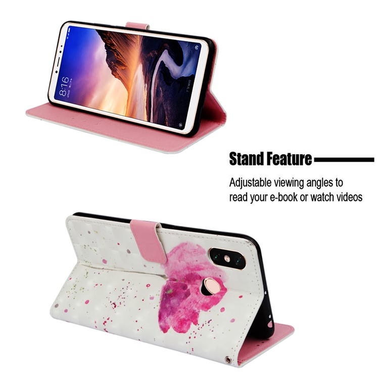 Pattern Printing Light Spot Decor PU Leather Magnetic Stand Accessory Case for Xiaomi Mi Max 3 - Red Flower-4
