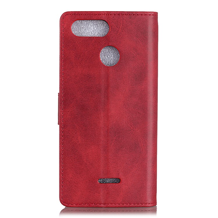 For Xiaomi Redmi 6 (Dual Camera: 12MP+5MP) Matte PU Leather Wallet Stand Protective Flip Case Cover - Red-6