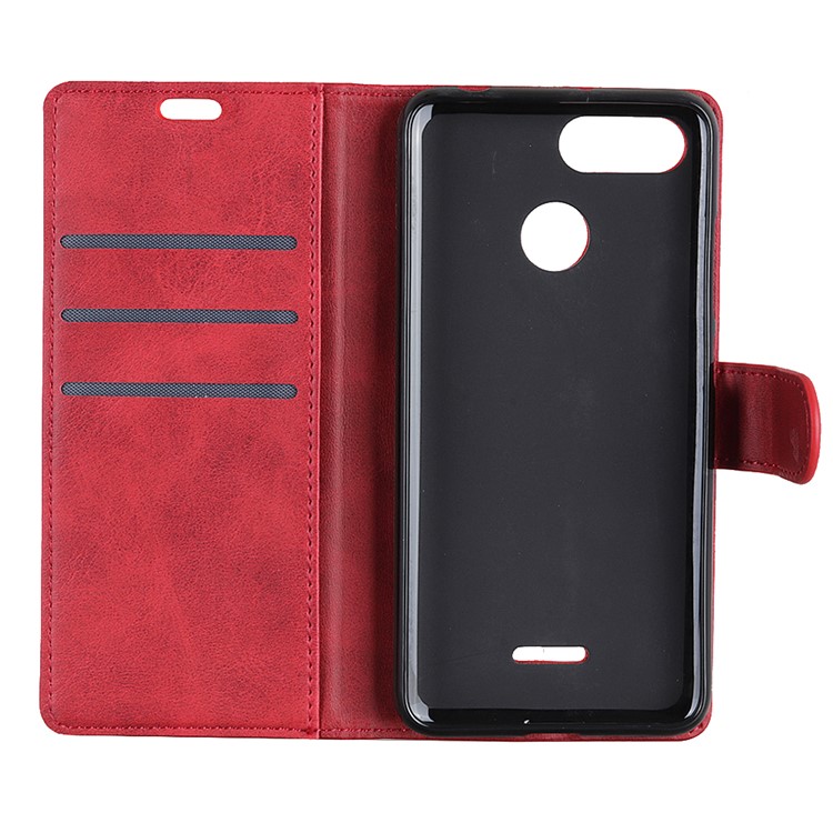 For Xiaomi Redmi 6 (Dual Camera: 12MP+5MP) Matte PU Leather Wallet Stand Protective Flip Case Cover - Red-7