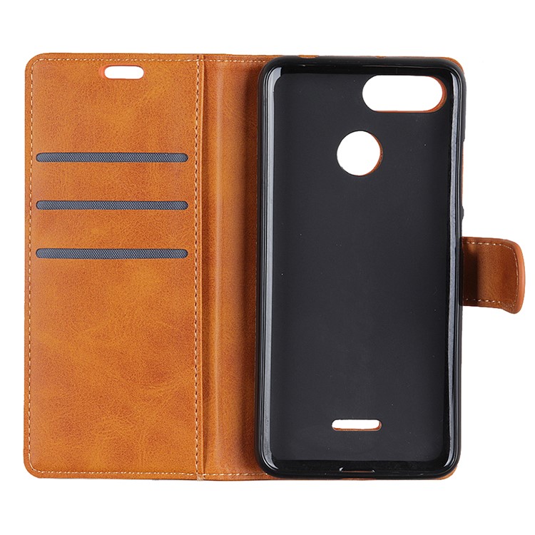 For Xiaomi Redmi 6 (Dual Camera: 12MP+5MP) Matte PU Leather Wallet Stand Mobile Casing - Brown-8