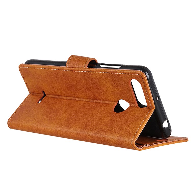 For Xiaomi Redmi 6 (Dual Camera: 12MP+5MP) Matte PU Leather Wallet Stand Mobile Casing - Brown-9