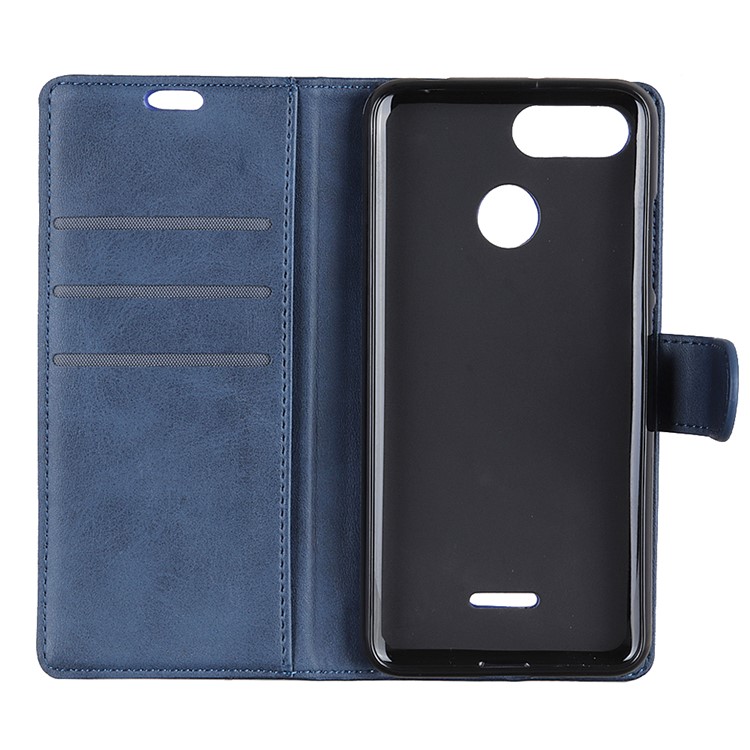 For Xiaomi Redmi 6 (Dual Camera: 12MP+5MP) Matte PU Leather Wallet Stand Cover Accessory with Card Holders - Blue-7