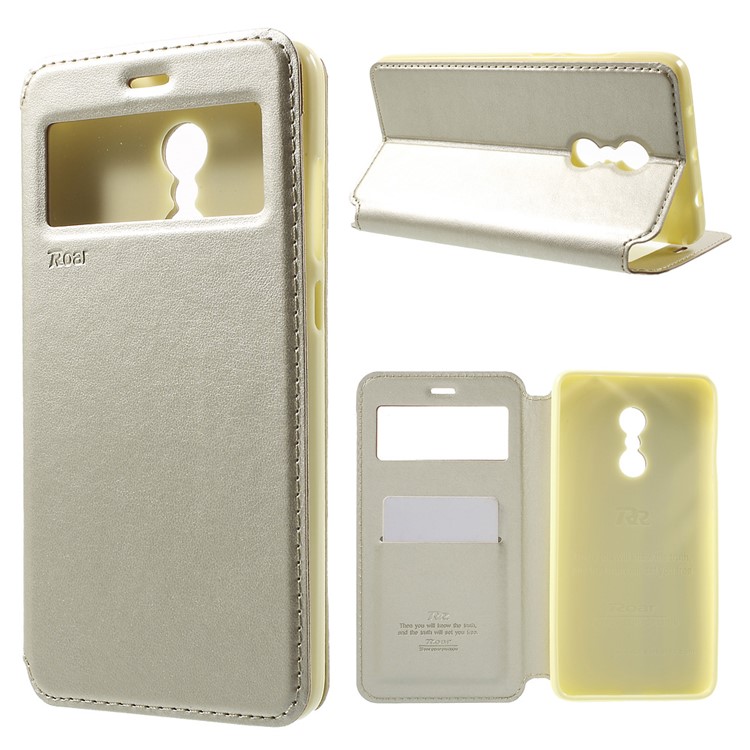 ROAR Noble Leather Window Stand Case for Xiaomi Redmi Note 4 - Gold-1