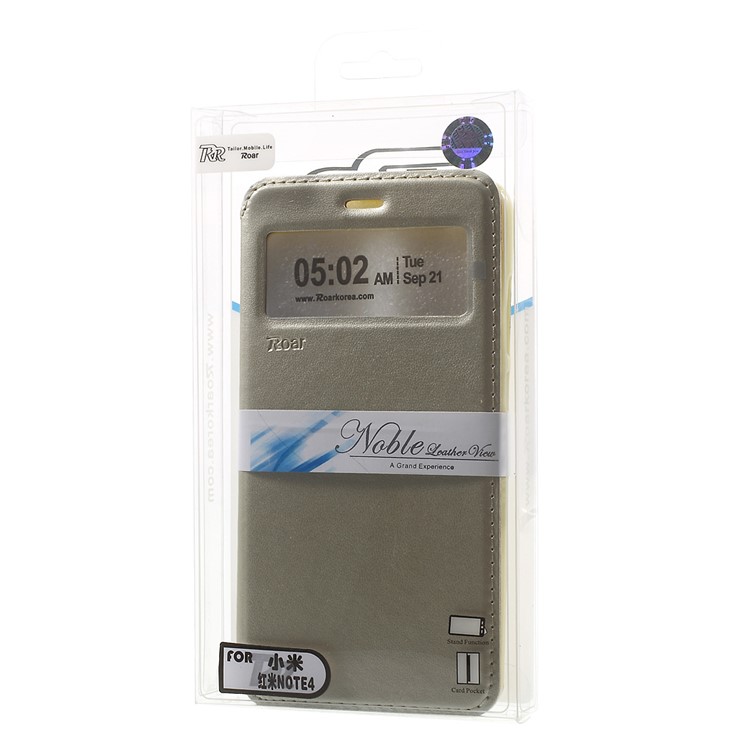 ROAR Noble Leather Window Stand Case for Xiaomi Redmi Note 4 - Gold-9
