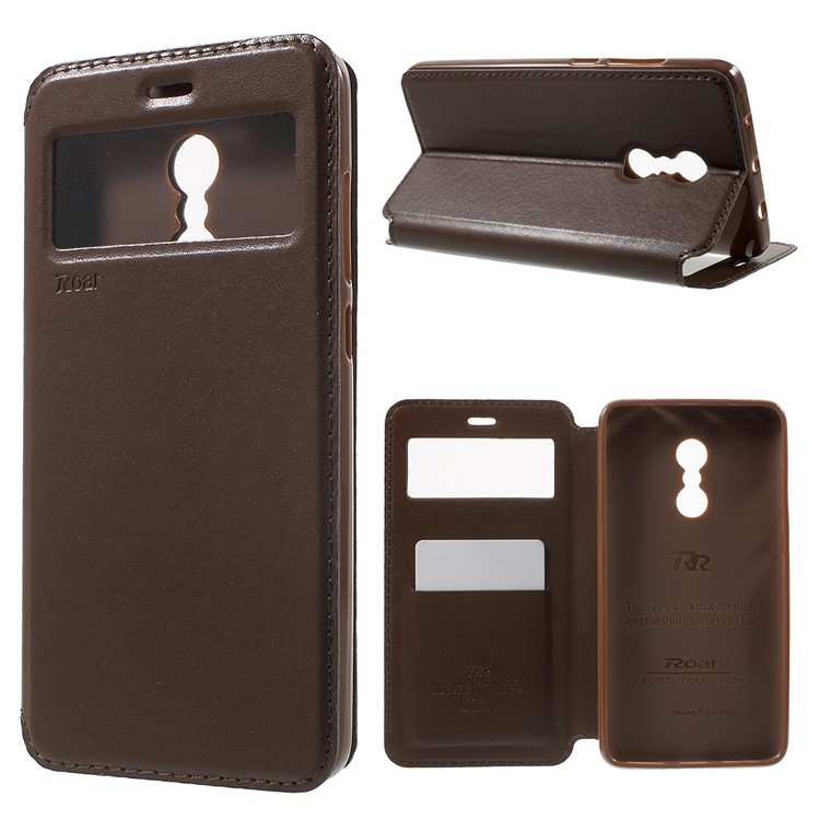 ROAR KOREA for Xiaomi Redmi Note 4 Noble Leather View Window Card Holder Cover - Coffee-1