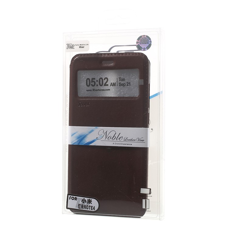 ROAR KOREA for Xiaomi Redmi Note 4 Noble Leather View Window Card Holder Cover - Coffee-9