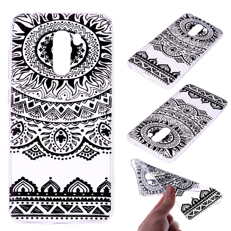 Pattern Printing Flexible TPU Cover Casing for Xiaomi Pocophone F1 / Poco F1 (India) - Black Mandala-1
