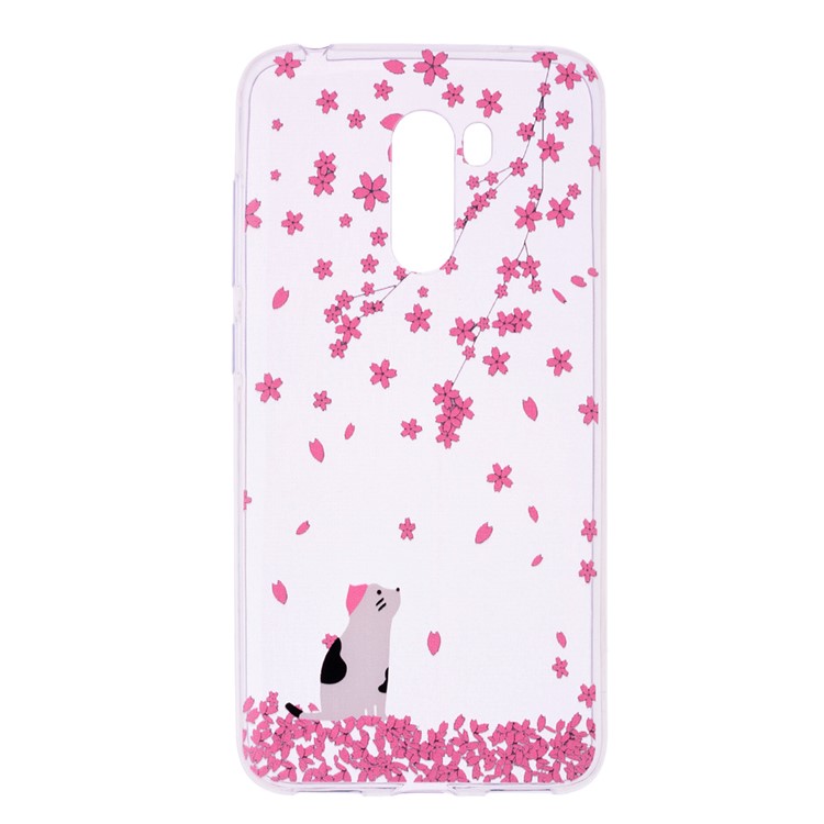 Pattern Printing Flexible TPU Cell Phone Cover for Xiaomi Pocophone F1 / Poco F1 (India) - Flower and Cat-2