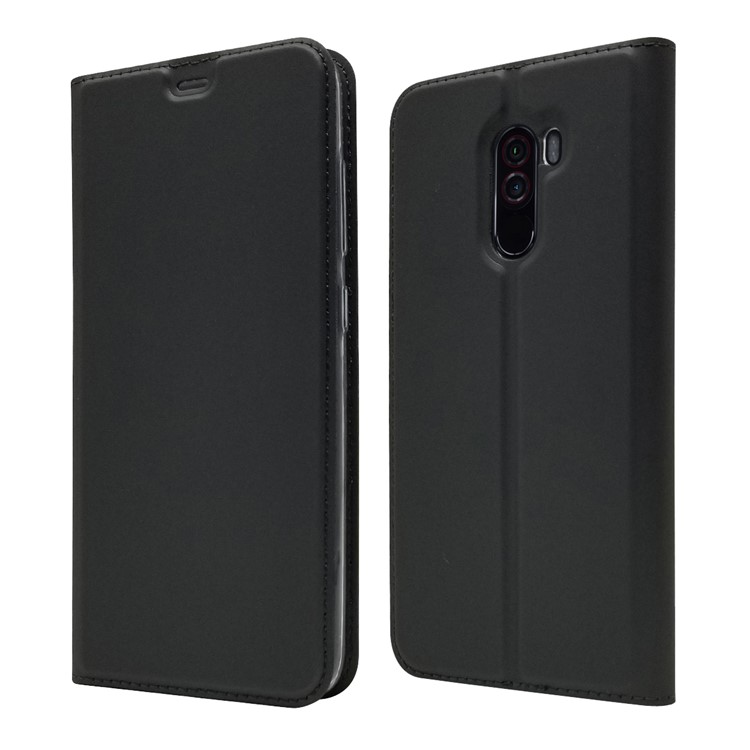 Auto-absorbed Card Holder Stand Leather Mobile Case for Xiaomi Pocophone F1 / Poco F1 (India) - Black-1