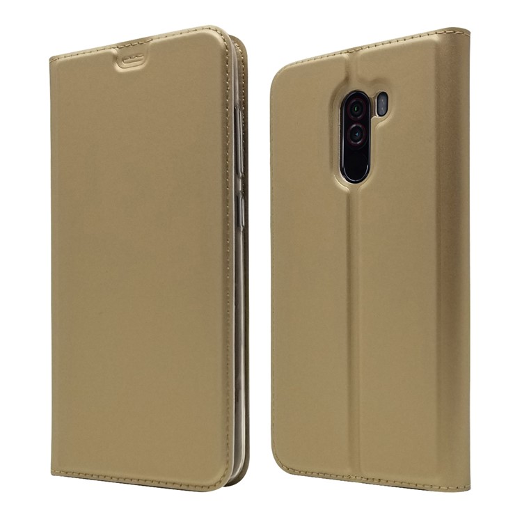 Auto-absorbed Card Holder Stand Leather Phone Shell for Xiaomi Pocophone F1 / Poco F1 (India) - Gold-1