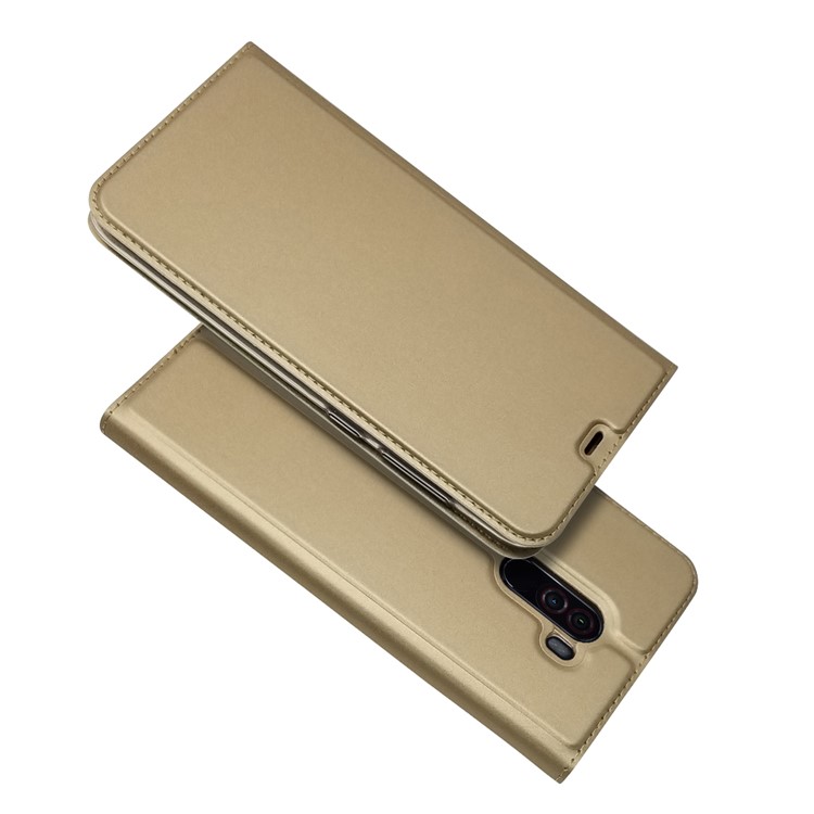 Auto-absorbed Card Holder Stand Leather Phone Shell for Xiaomi Pocophone F1 / Poco F1 (India) - Gold-2