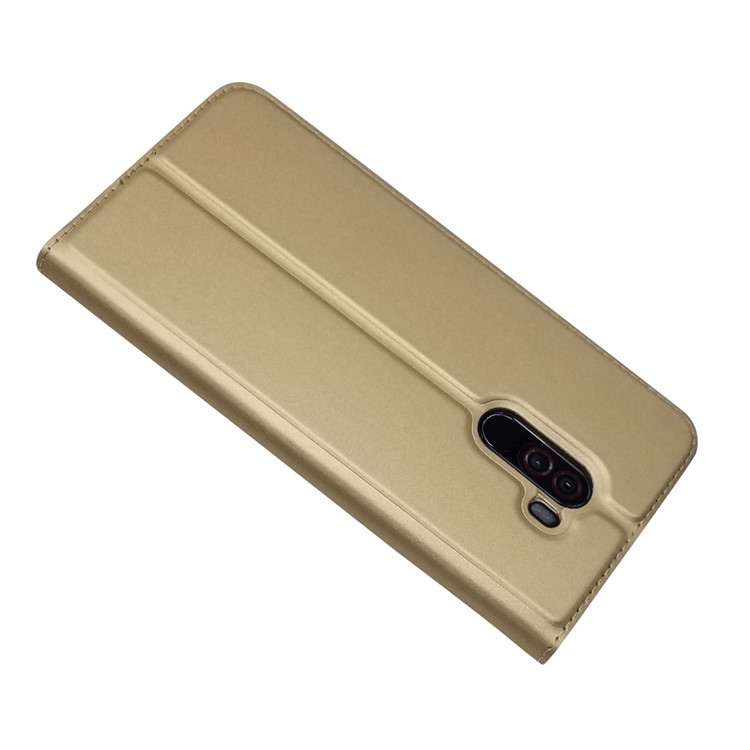 Auto-absorbed Card Holder Stand Leather Phone Shell for Xiaomi Pocophone F1 / Poco F1 (India) - Gold-4