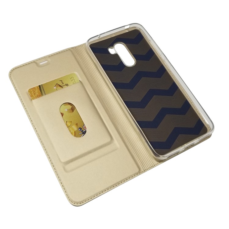 Auto-absorbed Card Holder Stand Leather Phone Shell for Xiaomi Pocophone F1 / Poco F1 (India) - Gold-5
