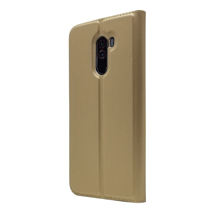 Auto-absorbed Card Holder Stand Leather Phone Shell for Xiaomi Pocophone F1 / Poco F1 (India) - Gold-8