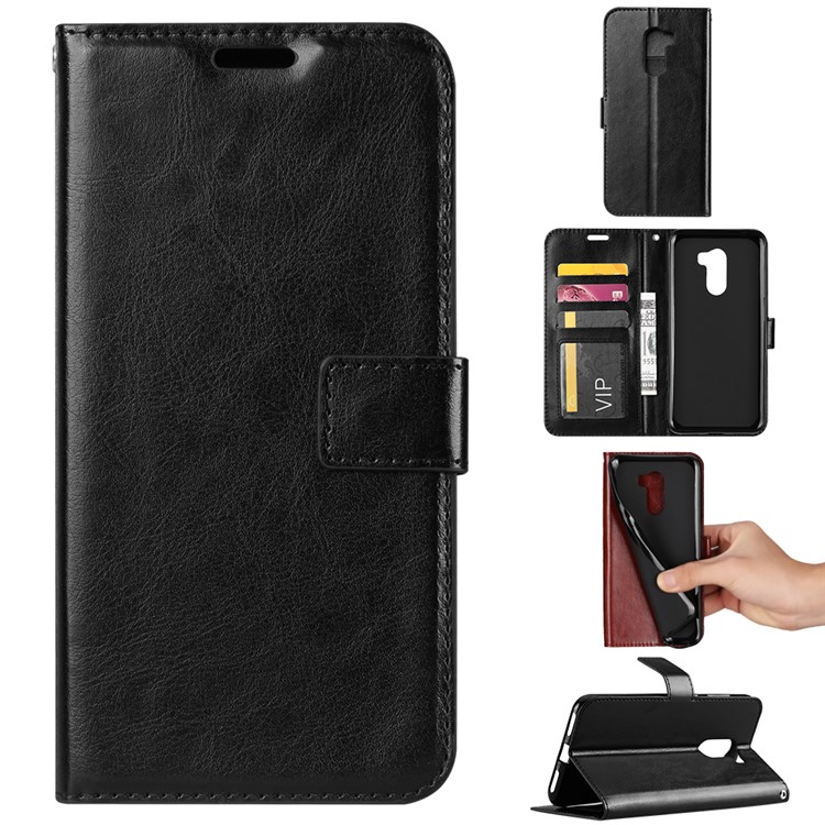 Crazy Horse Texture Wallet Stand Leather Phone Case for Xiaomi Pocophone F1 / Poco F1 (India) - Black-1