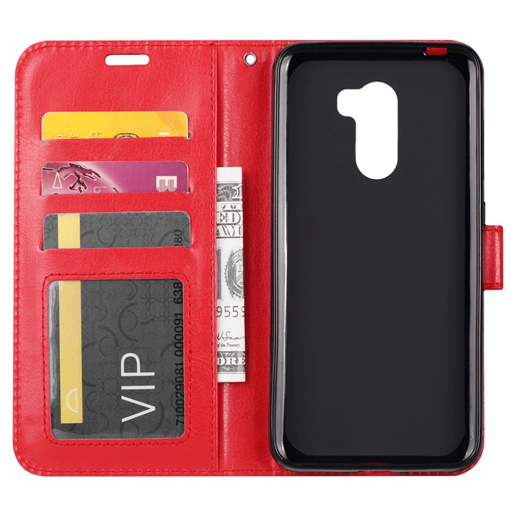 Crazy Horse Texture Wallet Stand Leather Phone Shell for Xiaomi Pocophone F1 / Poco F1 (India) - Red-4