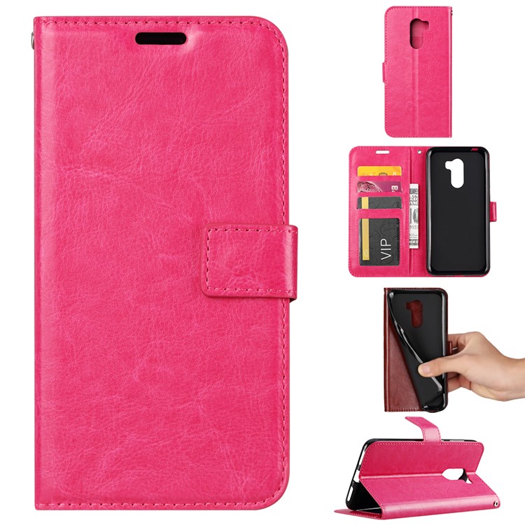 Crazy Horse Texture Wallet Stand Leather Phone Casing for Xiaomi Pocophone F1 / Poco F1 (India) - Rose-1