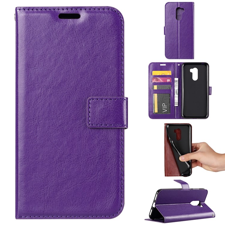 Crazy Horse Texture Wallet Stand Leather Cell Phone Case for Xiaomi Pocophone F1 / Poco F1 (India) - Purple-1