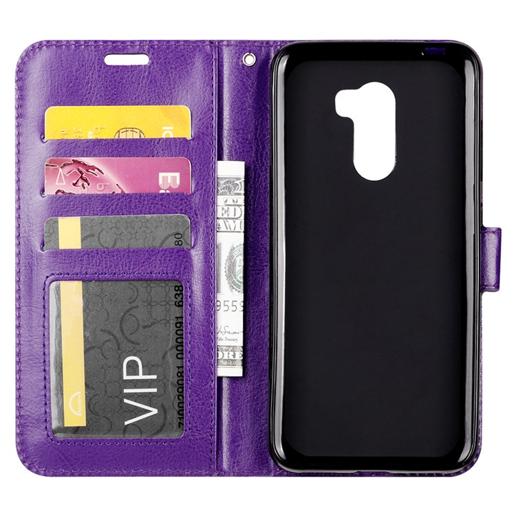 Crazy Horse Texture Wallet Stand Leather Cell Phone Case for Xiaomi Pocophone F1 / Poco F1 (India) - Purple-4