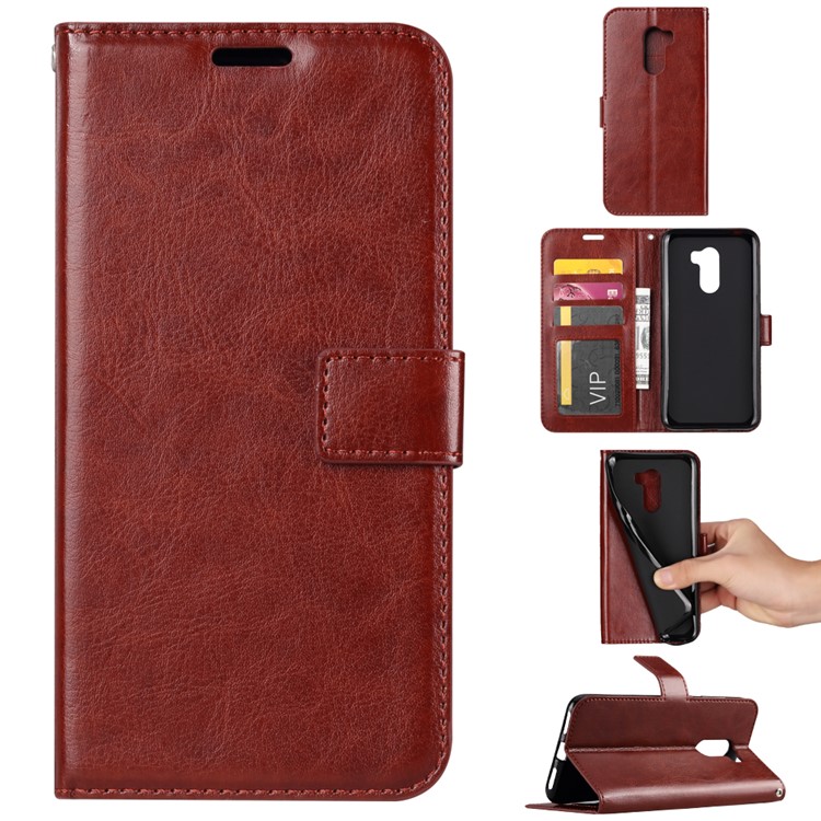 Crazy Horse Texture Wallet Stand Leather Protective Case for Xiaomi Pocophone F1 / Poco F1 (India) - Brown-1