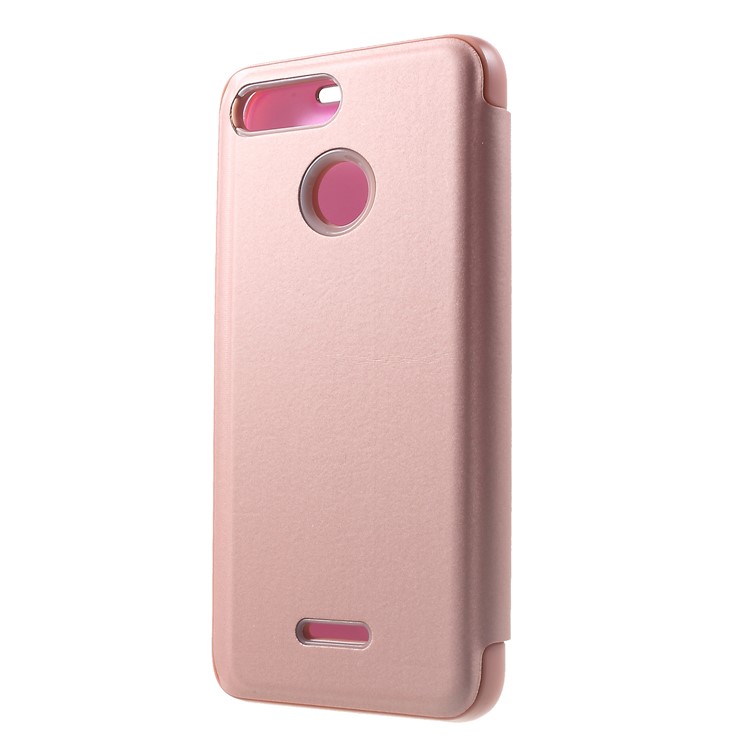 View Window Plated Mirror Surface Leather Stand Cover for Xiaomi Redmi 6 - Rose Gold-2