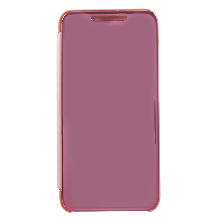 View Window Plated Mirror Surface Leather Stand Cover for Xiaomi Redmi 6 - Rose Gold-3
