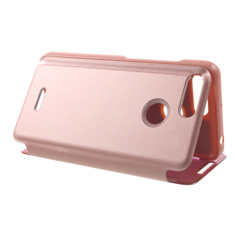 View Window Plated Mirror Surface Leather Stand Cover for Xiaomi Redmi 6 - Rose Gold-5