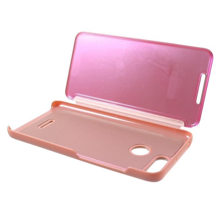 View Window Plated Mirror Surface Leather Stand Cover for Xiaomi Redmi 6 - Rose Gold-6