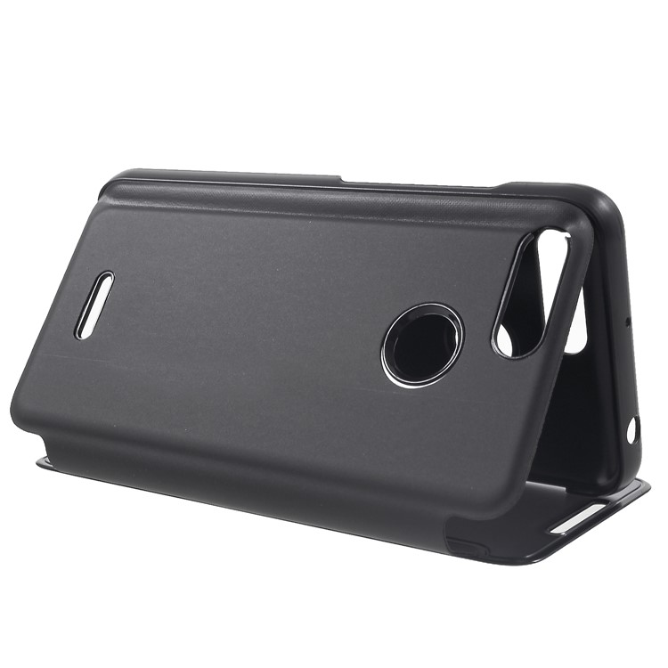 View Window Plated Mirror Surface Leather Stand Case for Xiaomi Redmi 6 - Black-5