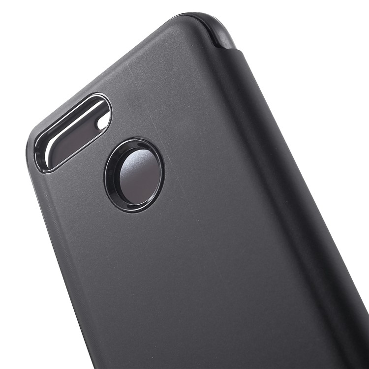 View Window Plated Mirror Surface Leather Stand Case for Xiaomi Redmi 6 - Black-7