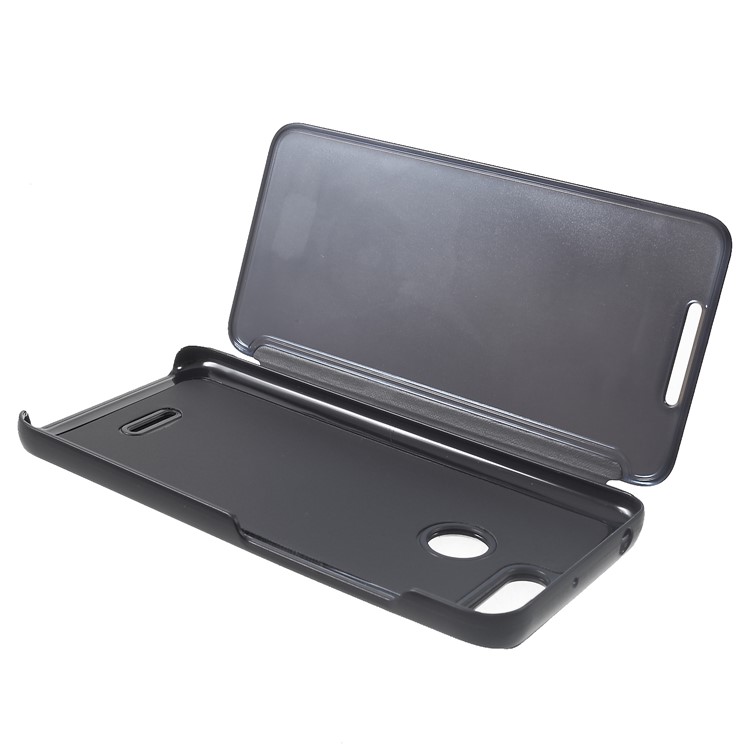 View Window Plated Mirror Surface Leather Stand Case for Xiaomi Redmi 6 - Black-8