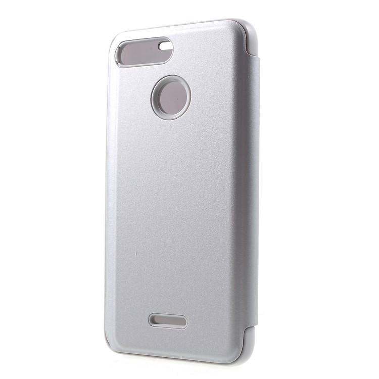 View Window Plated Mirror Surface Leather Stand Shell for Xiaomi Redmi 6 - Silver-2