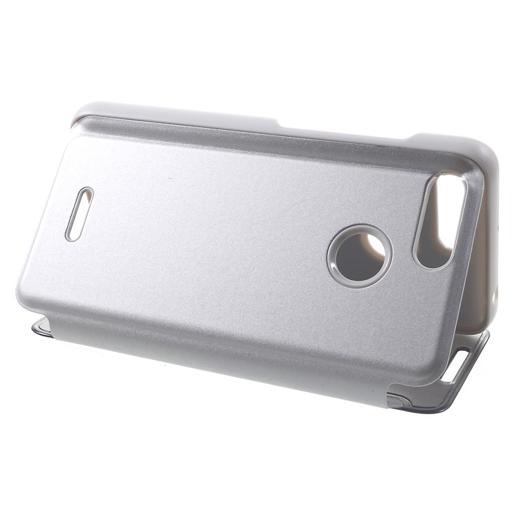 View Window Plated Mirror Surface Leather Stand Shell for Xiaomi Redmi 6 - Silver-5