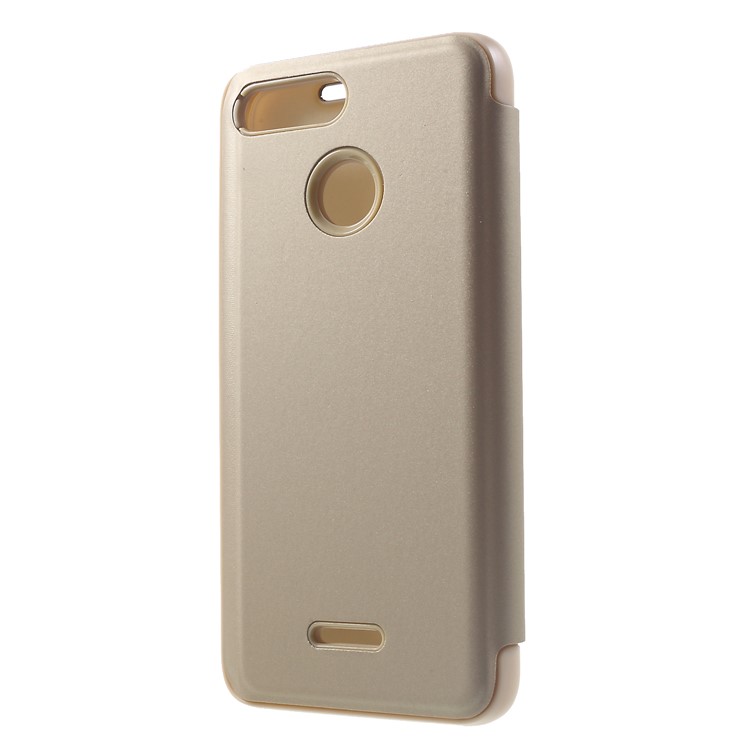 View Window Plated Mirror Surface Leather Stand Casing for Xiaomi Redmi 6 - Gold-2
