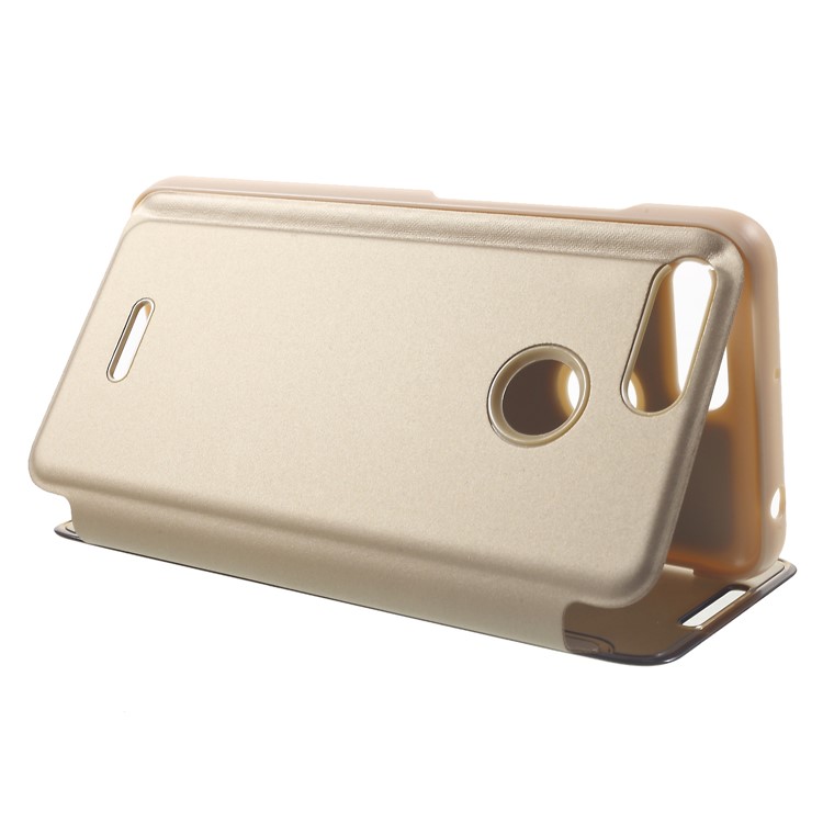 View Window Plated Mirror Surface Leather Stand Casing for Xiaomi Redmi 6 - Gold-5