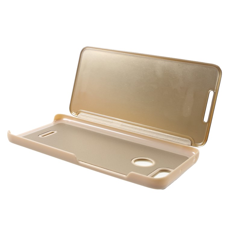 View Window Plated Mirror Surface Leather Stand Casing for Xiaomi Redmi 6 - Gold-6