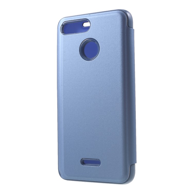 View Window Plated Mirror Surface Leather Stand Cell Phone Cover for Xiaomi Redmi 6 - Blue-2