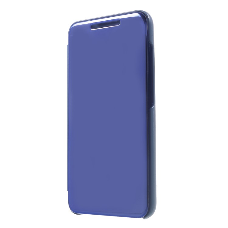 View Window Plated Mirror Surface Leather Stand Cell Phone Cover for Xiaomi Redmi 6 - Blue-3