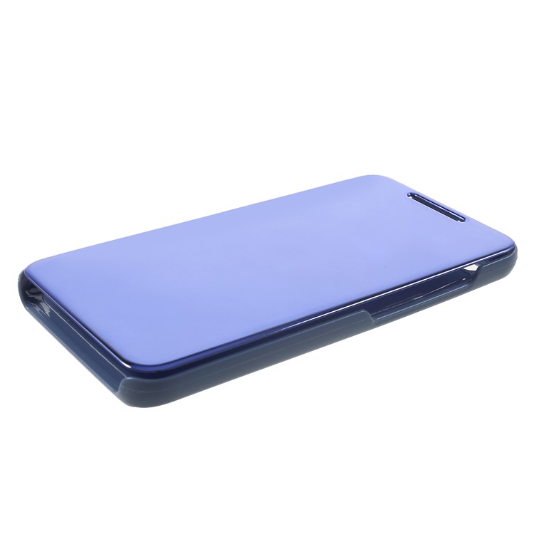 View Window Plated Mirror Surface Leather Stand Cell Phone Cover for Xiaomi Redmi 6 - Blue-4
