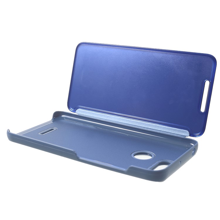 View Window Plated Mirror Surface Leather Stand Cell Phone Cover for Xiaomi Redmi 6 - Blue-6